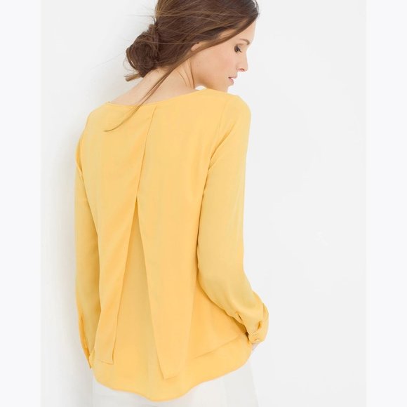 WHBM Maize Yellow Layered Split-Back Blouse sz 4 - Picture 10 of 13